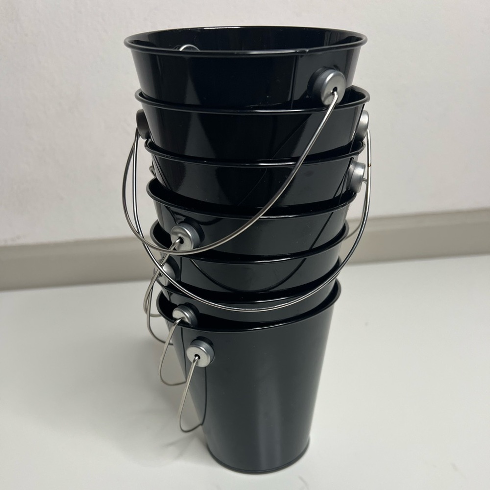 SET OF SEVEN BLACK & SILVER TINS
